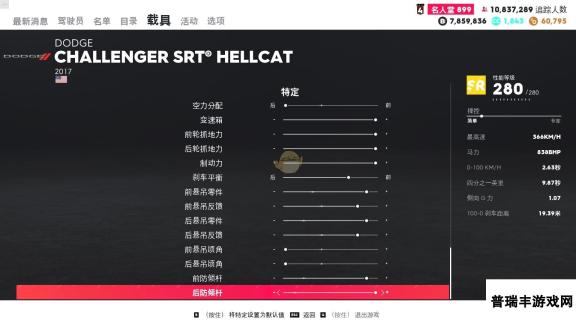 《飙酷车神2》道奇 CHALLENGER SRT 地狱猫走线风格调校指南